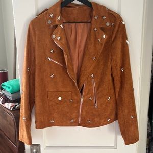 Faux Suede Embellished Moto Jacket Size S
